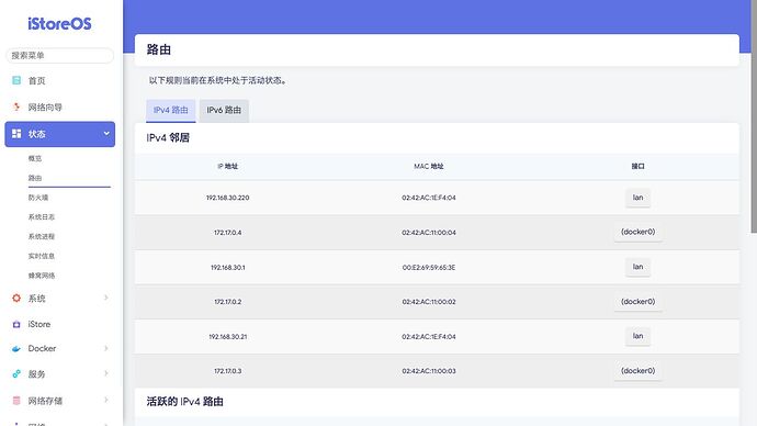 状态 》 路由 》 IPv4 路由
