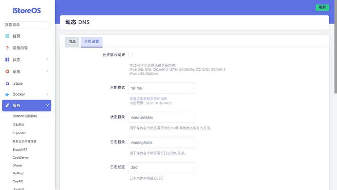 服务 》 动态 DNS 》 全局设置